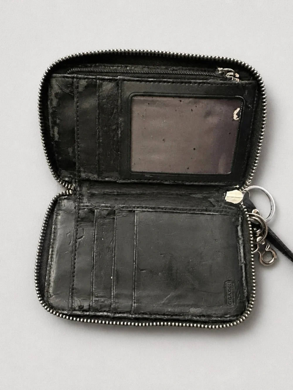 Coach Black and Silver Signature Jacquard Wristlet with Key Ring